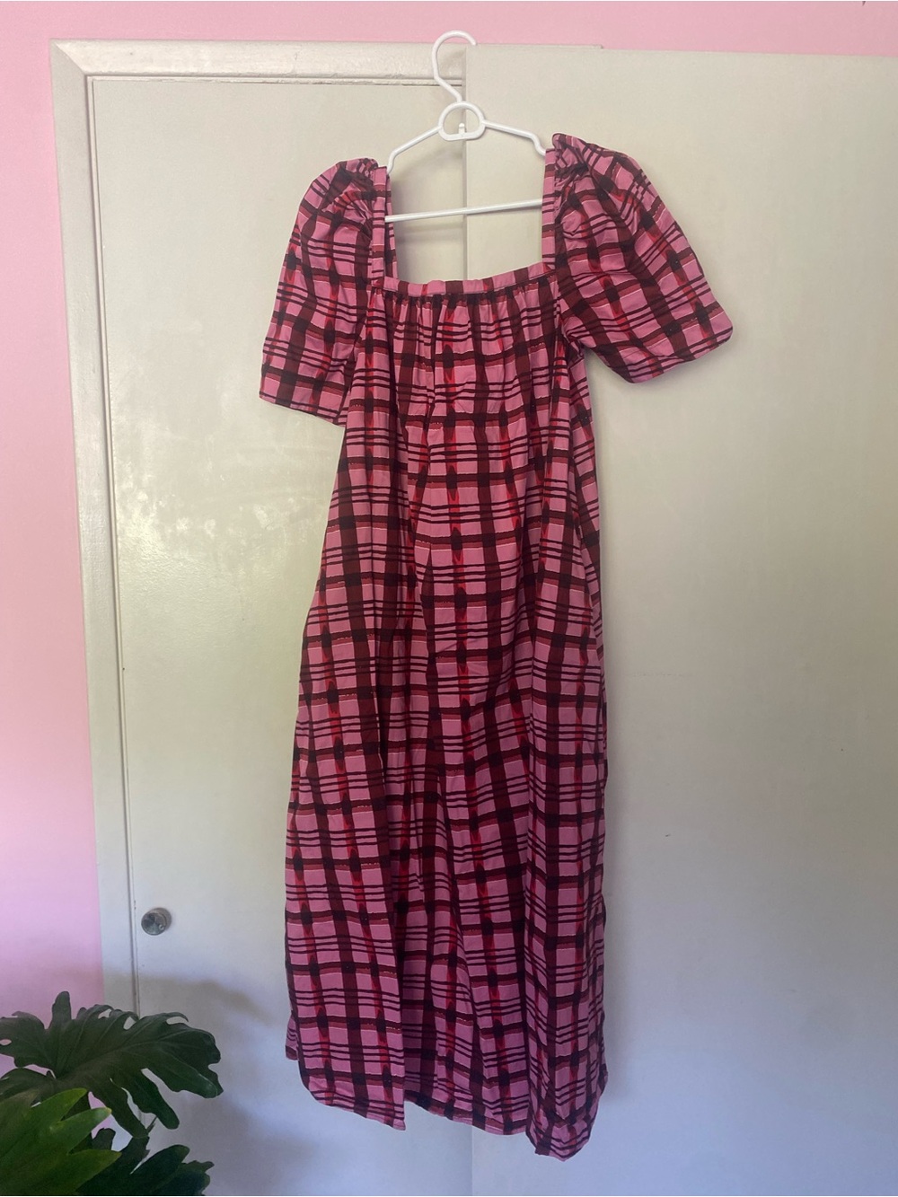 Baum und Pferdgarten Pink Plaid Square Neck Maxi Dress size 38